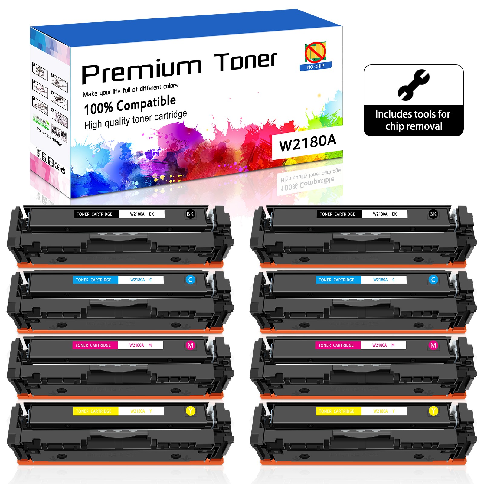 8PK W2180A NO Chip Color Toner Cartridge For HP Pro 3201dw MFP 3301fdw 3301sdw