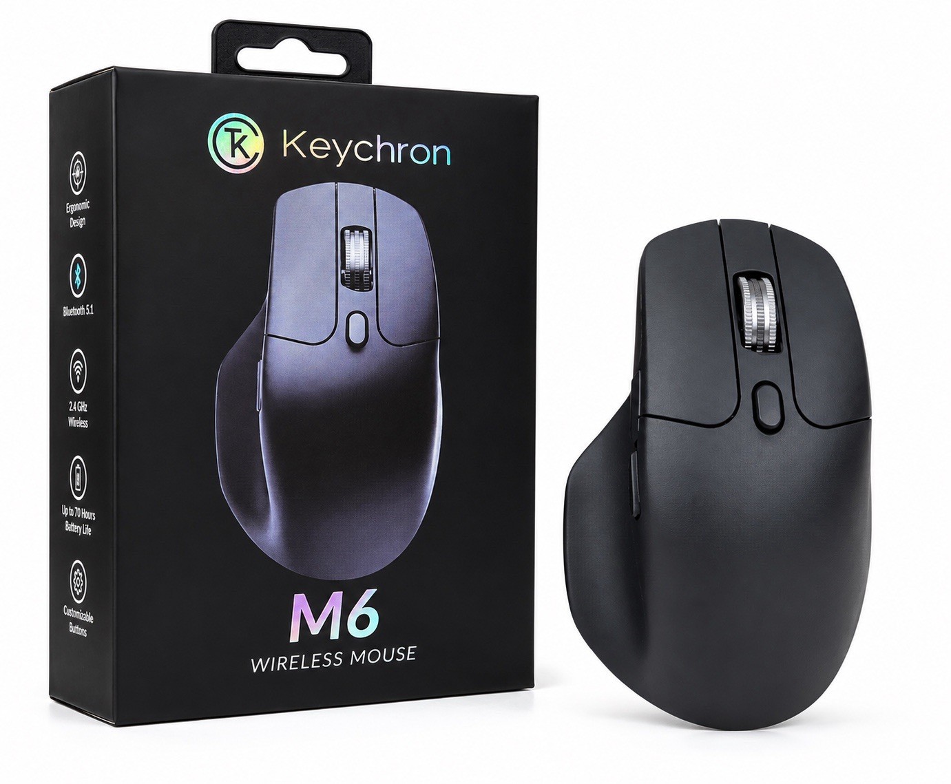 Keychron M6 Wireless Gaming Optical Mouse, Tri-Mode 2.4 GHz/Bluetooth 5.1