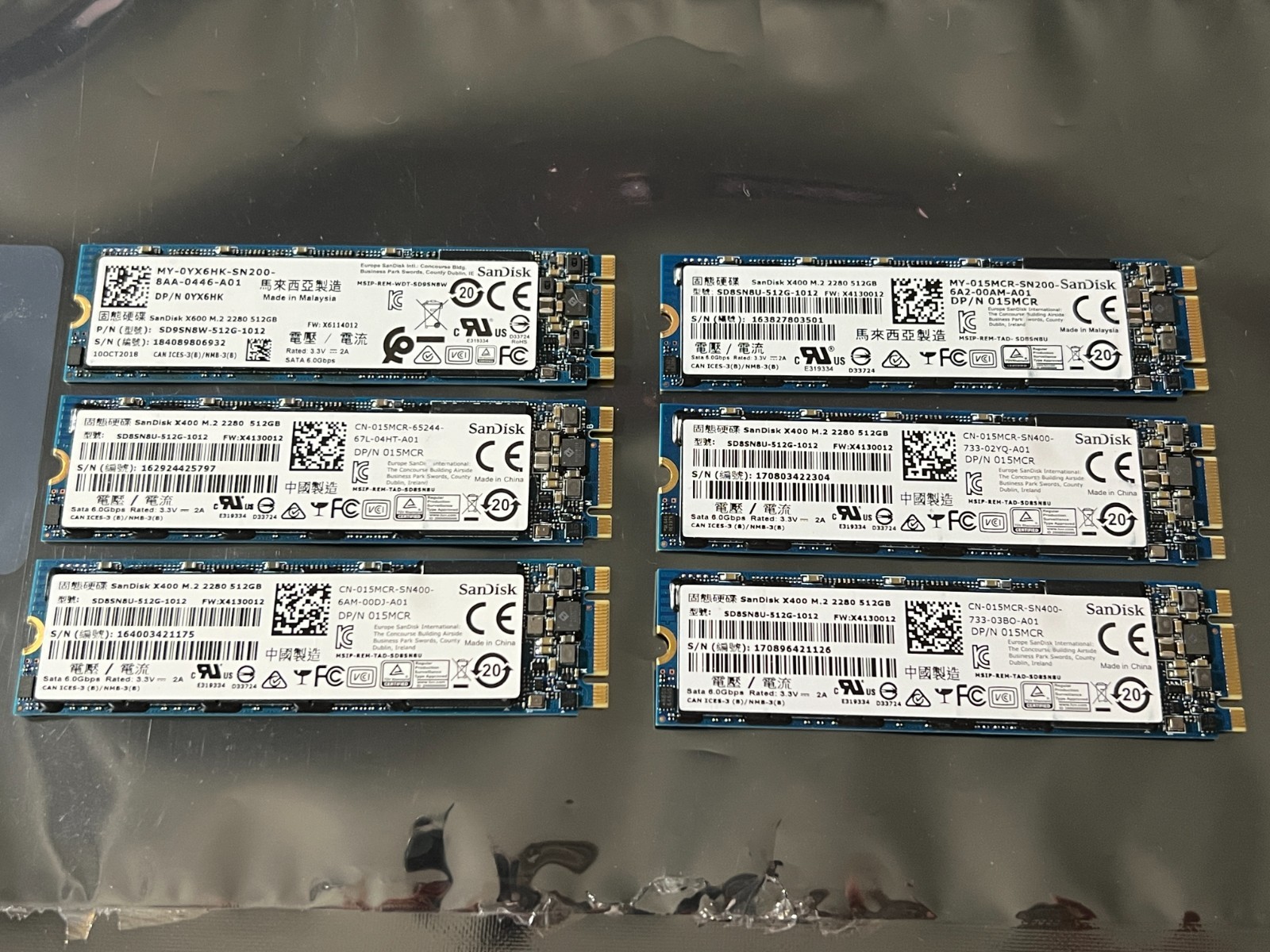 1 lot of 6 SanDisk 512GB M.2 2280 SSD X400 X600