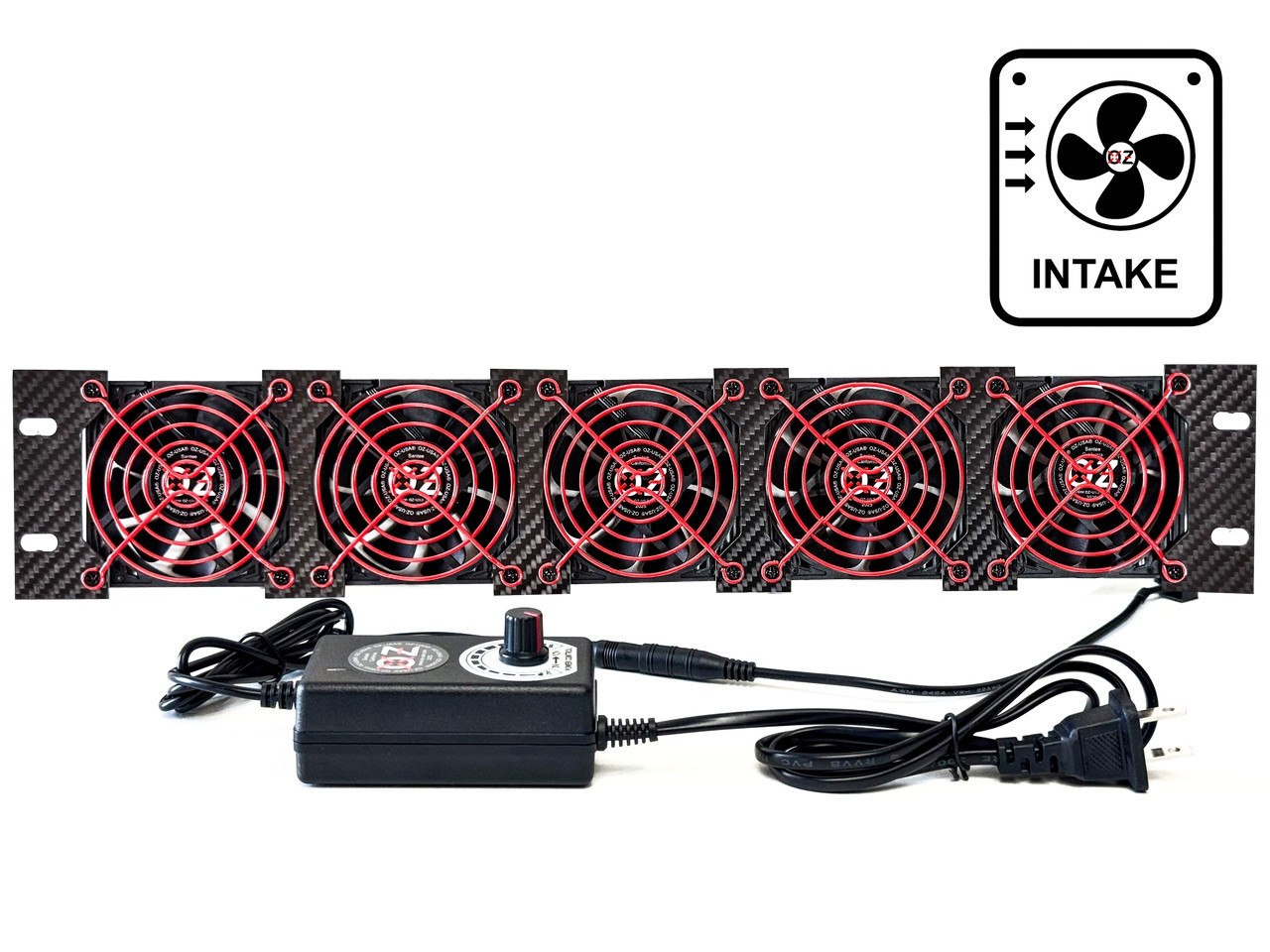 2U Rackmount Cooling Intake Fan Panel Red Grille Quiet High-Airflow 19" Server