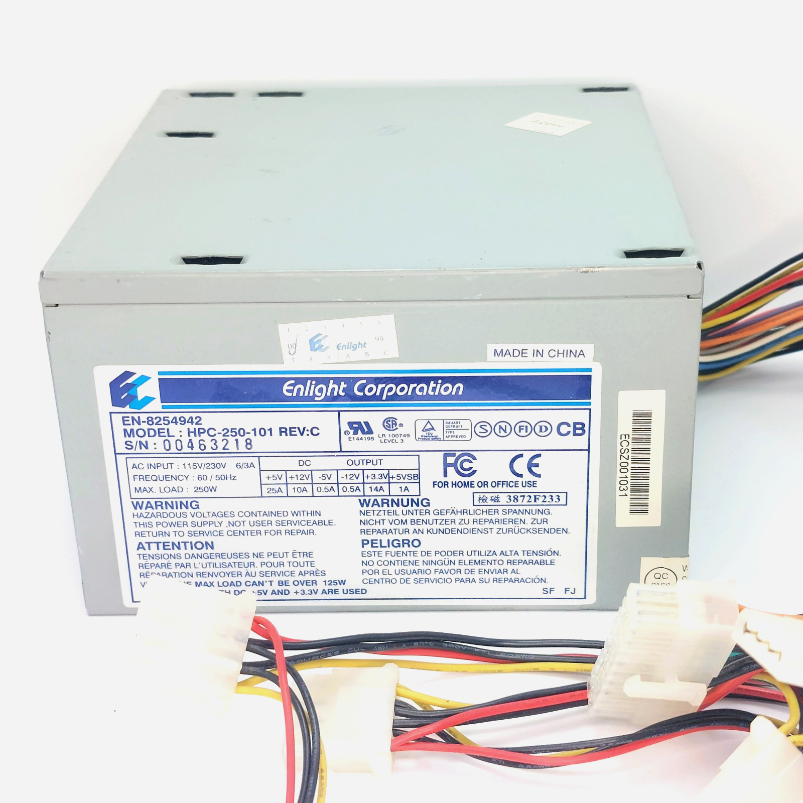 Enlight Corp. EN-8254942 250W HPC-250-101 Rev:C Power Supply PC