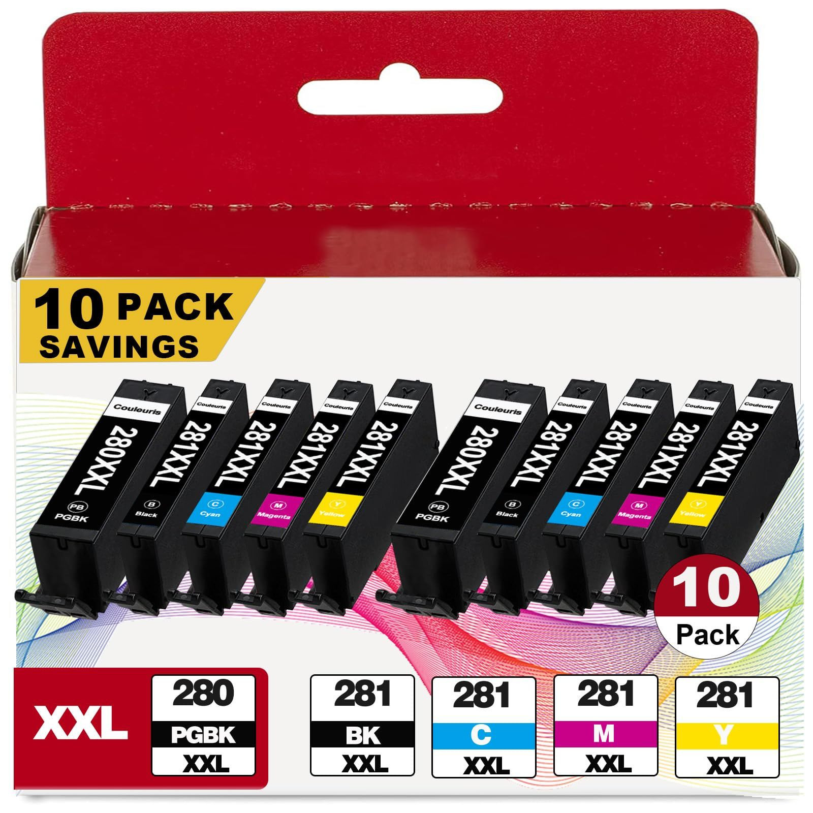 PGI-280 XXL/CLI-281 XXL Ink Cartridges Replacement for 280-XKK3C2, 5 Color