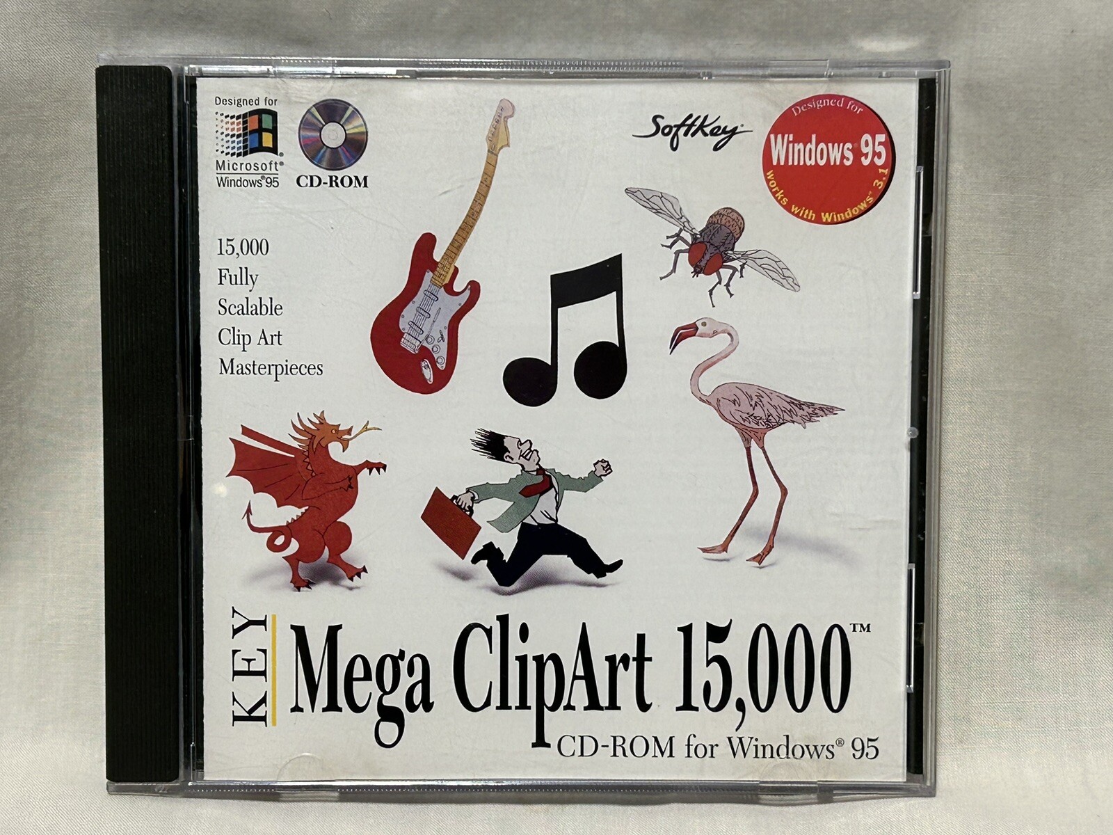 Softkey Mega Clip Art 15,000 CD Rom 1995 Fully Scalable Masterpieces LikeNew