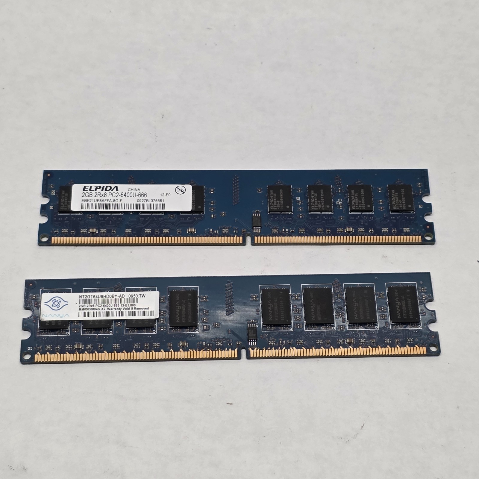 4GB Kit (2x2GB) DDR2 Desktop RAM PC2-6400U 800MHz Elpida & Nanya Matching Spec