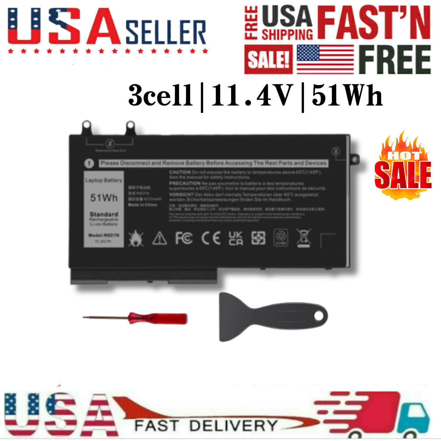 ✅1V1XF R8D7N 51Wh Battery Replacement for DELL Precision 3540 3550 Latitude 5400
