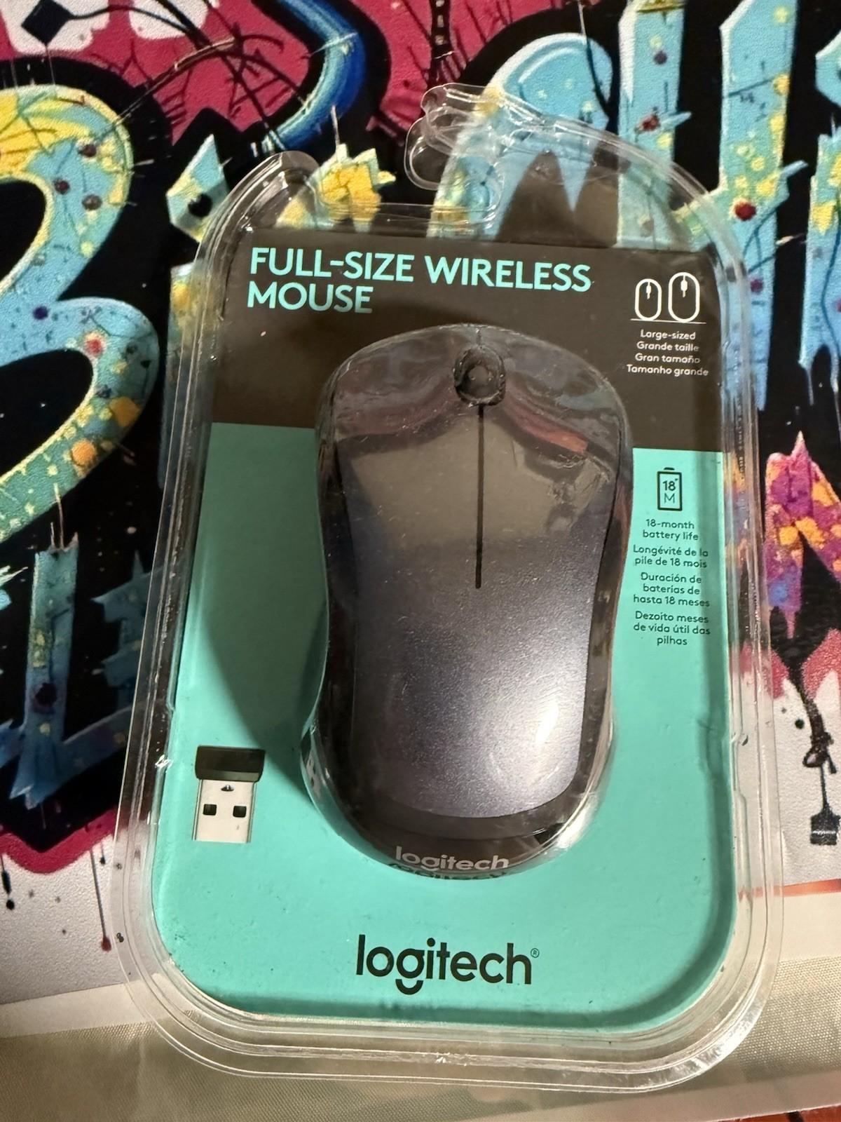 Logitech 910-005484 Wireless Optical Mouse, USB, Ergonomic, Scroll Wheel, Black