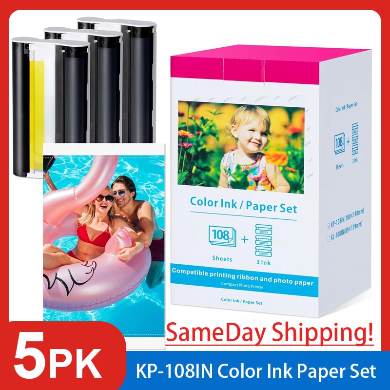 5x Canon KP-108IN Selphy CP1500 CP1300 CP1200 4x6 108 sheet Color Ink Paper Set