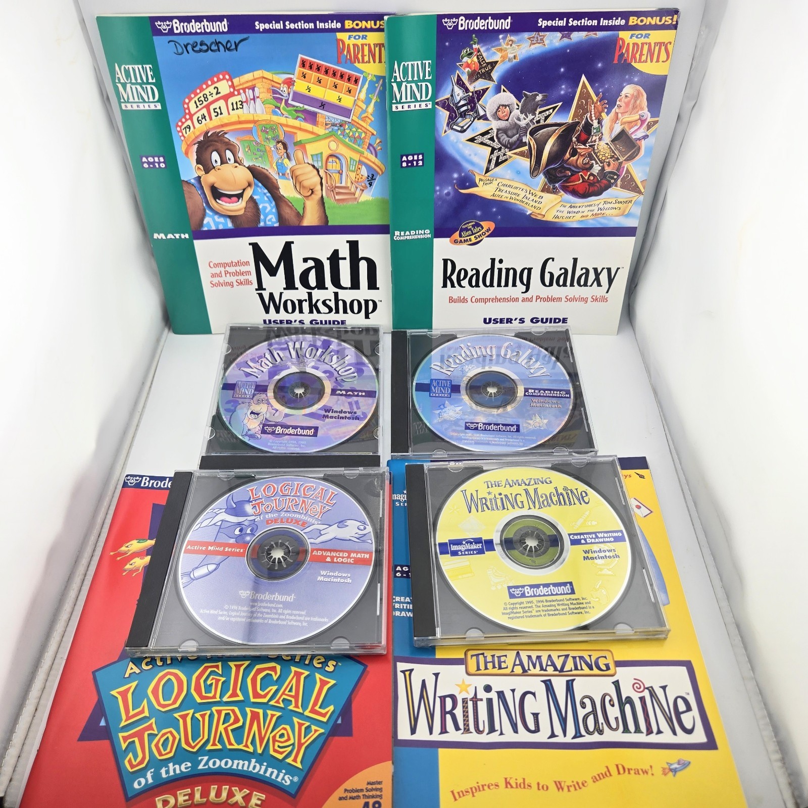 Vintage Broderbund Active Mind Series PC Mac CD-ROM Game Lot of 4 with Manuals