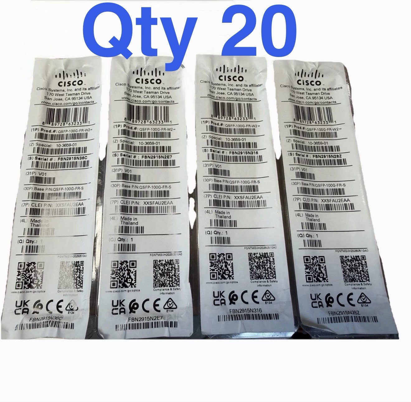 Qty 20  Cisco QSFP100GFRW2 10365901 Module Hologram Brand  20 Pack G1N