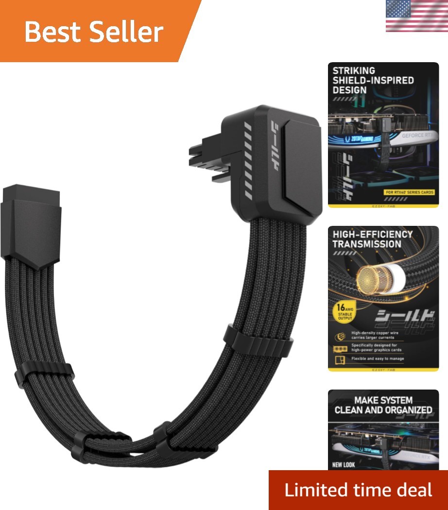 Shield PCIe 5.1 12V-2x6 90° GPU Extension Cable, Black, RVS