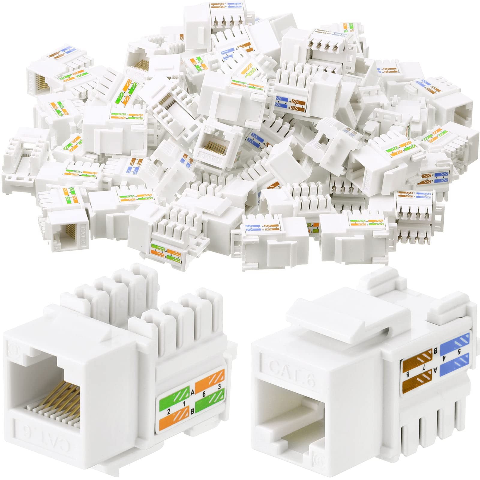 100 Pcs Cat6 Keystone Jacks, Rj45 Ethernet Modular Standard, White
