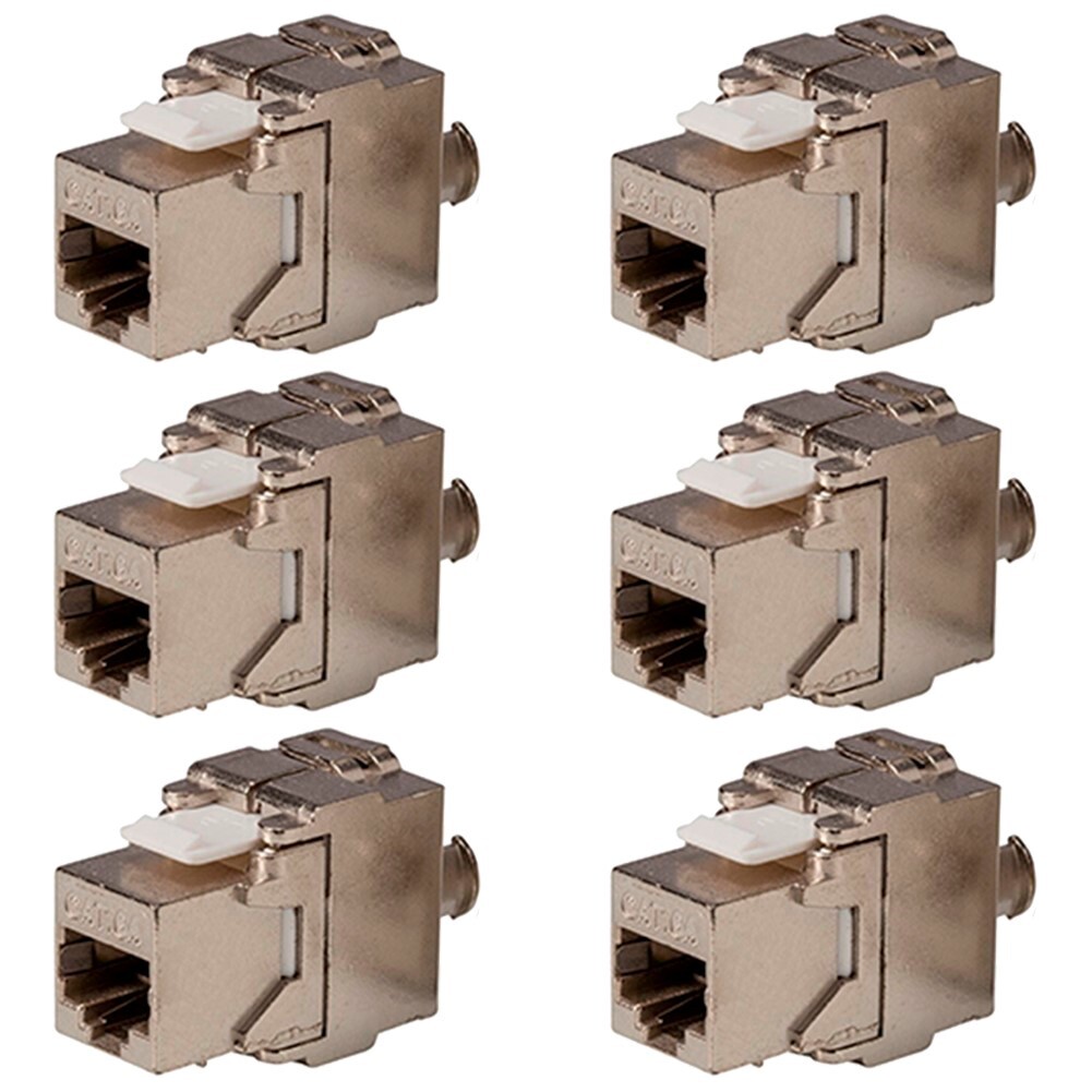 6 Pcs Cat6A RJ45 Toolless Keystone Jack FTP Shielded 180 Degree Die Cast Module