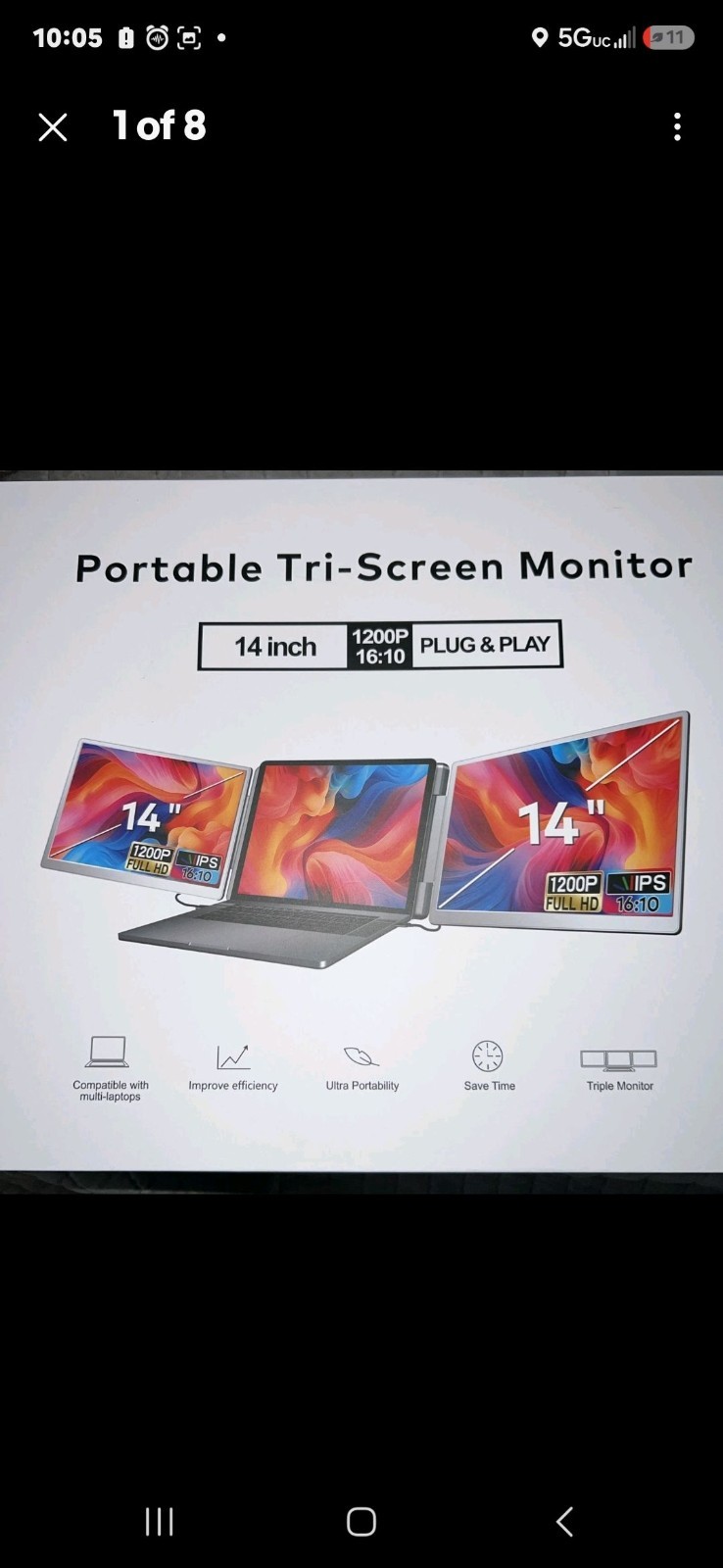 Portable Tri-Screen 14in IPS Monitor 1920x1080 16:9 Narrow Bezel Design.