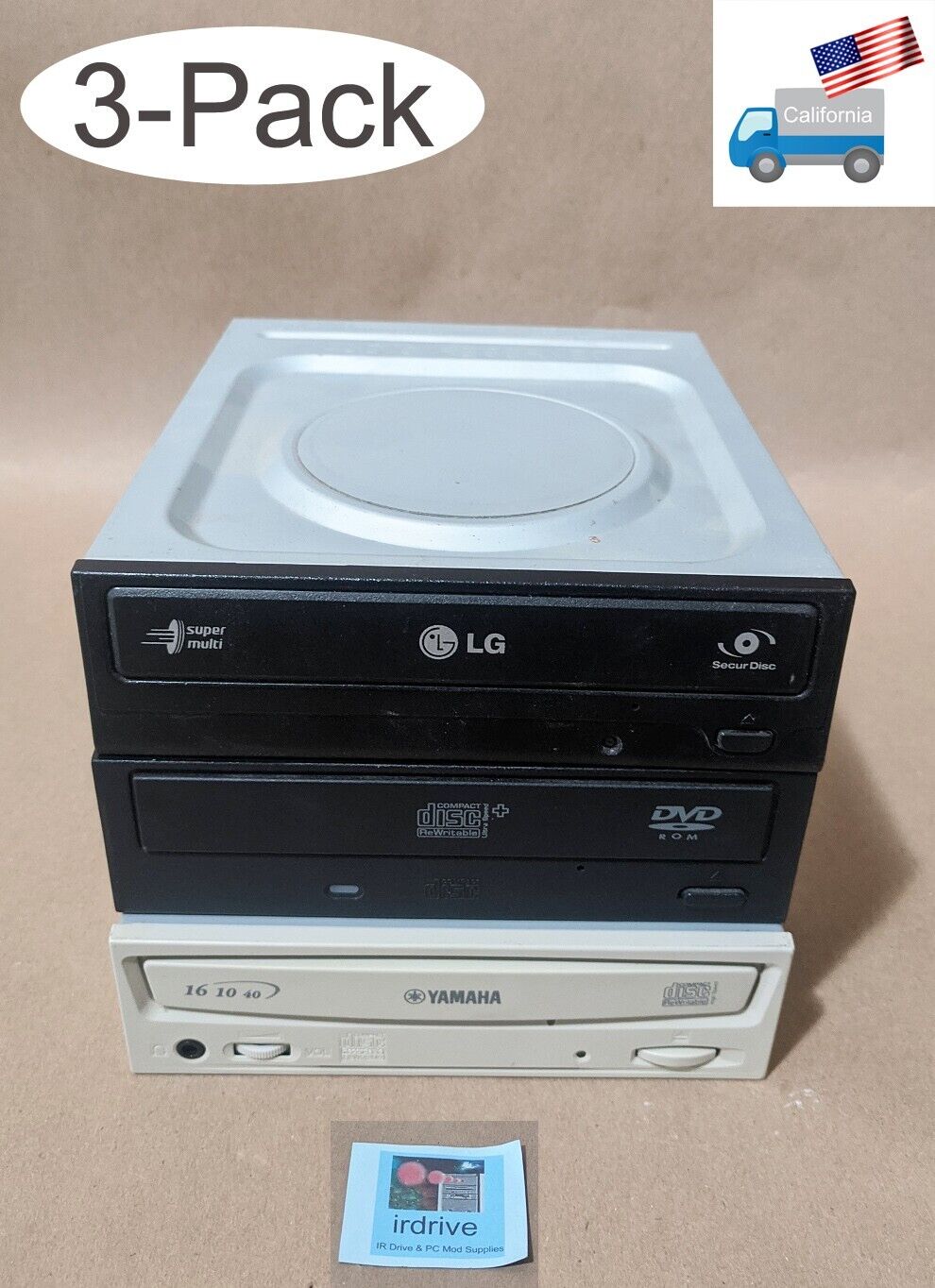 Mixed Pack of 3: LG/Yamaha/HP IDE Internal DVD-RW, DVD-ROM, CD-RW Disk Drives
