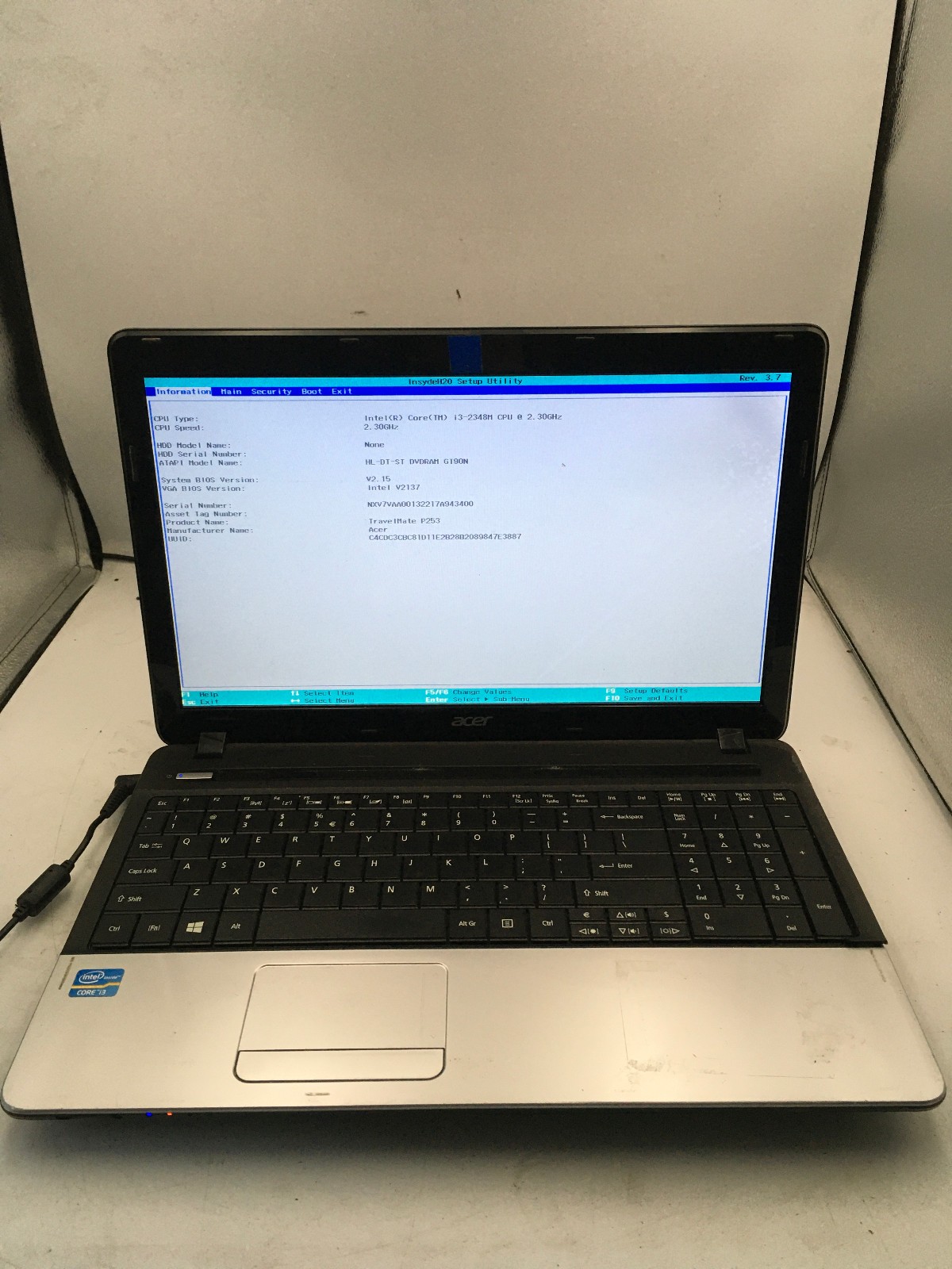 ACER TRAVELMATE TMP253 -BOOTS TO BIOS- INTEL I3 2348M - 4GB RAM - READ DESC -BB