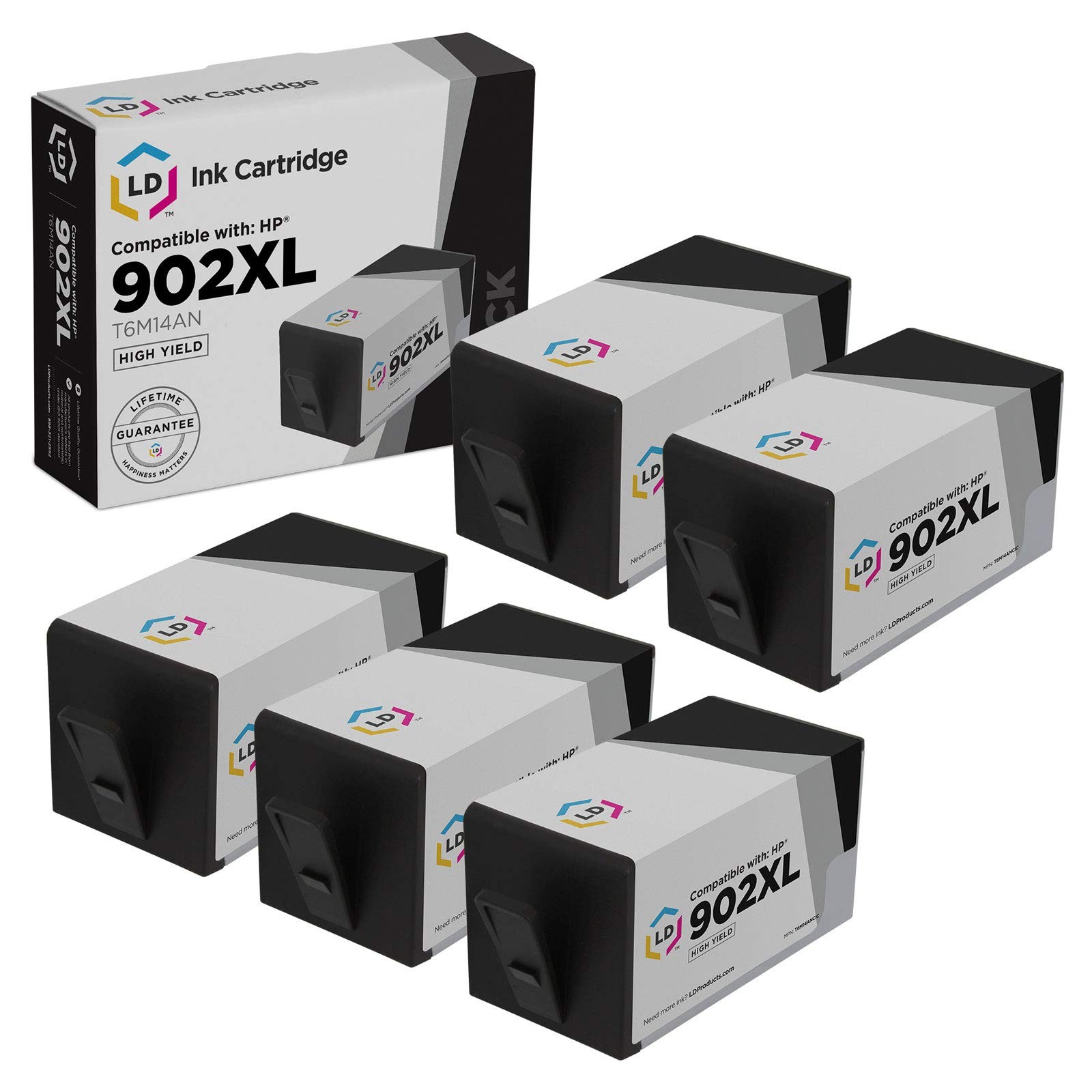 LD Compatible Replacements for HP 902 / 902XL / T6M14AN Black Ink Cartridges 5PK