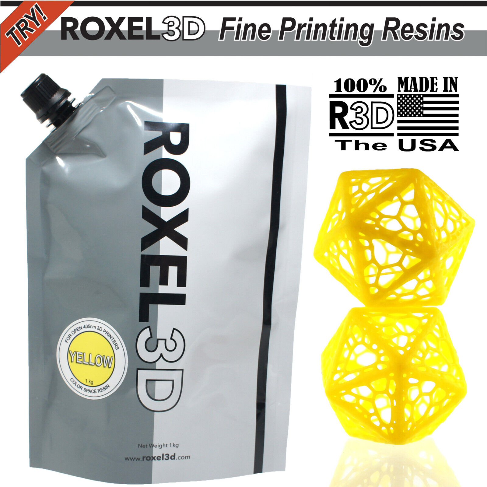 ROXEL3D 1KG YELLOW RESIN FOR OPEN 365-405nm MSLA/LCD/DLP 4k-8K 3D PRINTERS