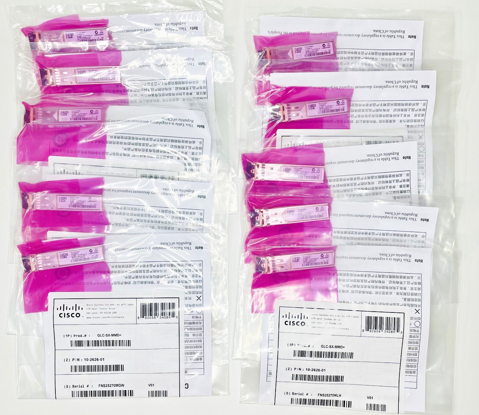 (Lot of 10) Genuine Cisco GLC-SX-MMD SFP 1000BASE-SX Transceiver Module