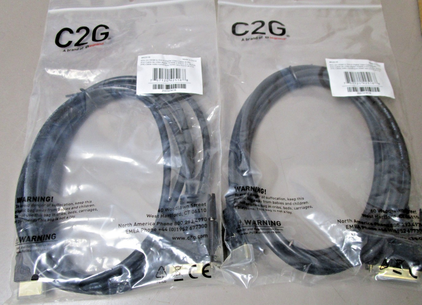 Lot of 2 - C2G Legrand HDMI to DVI-D Single Link Digital Video Cables 2M