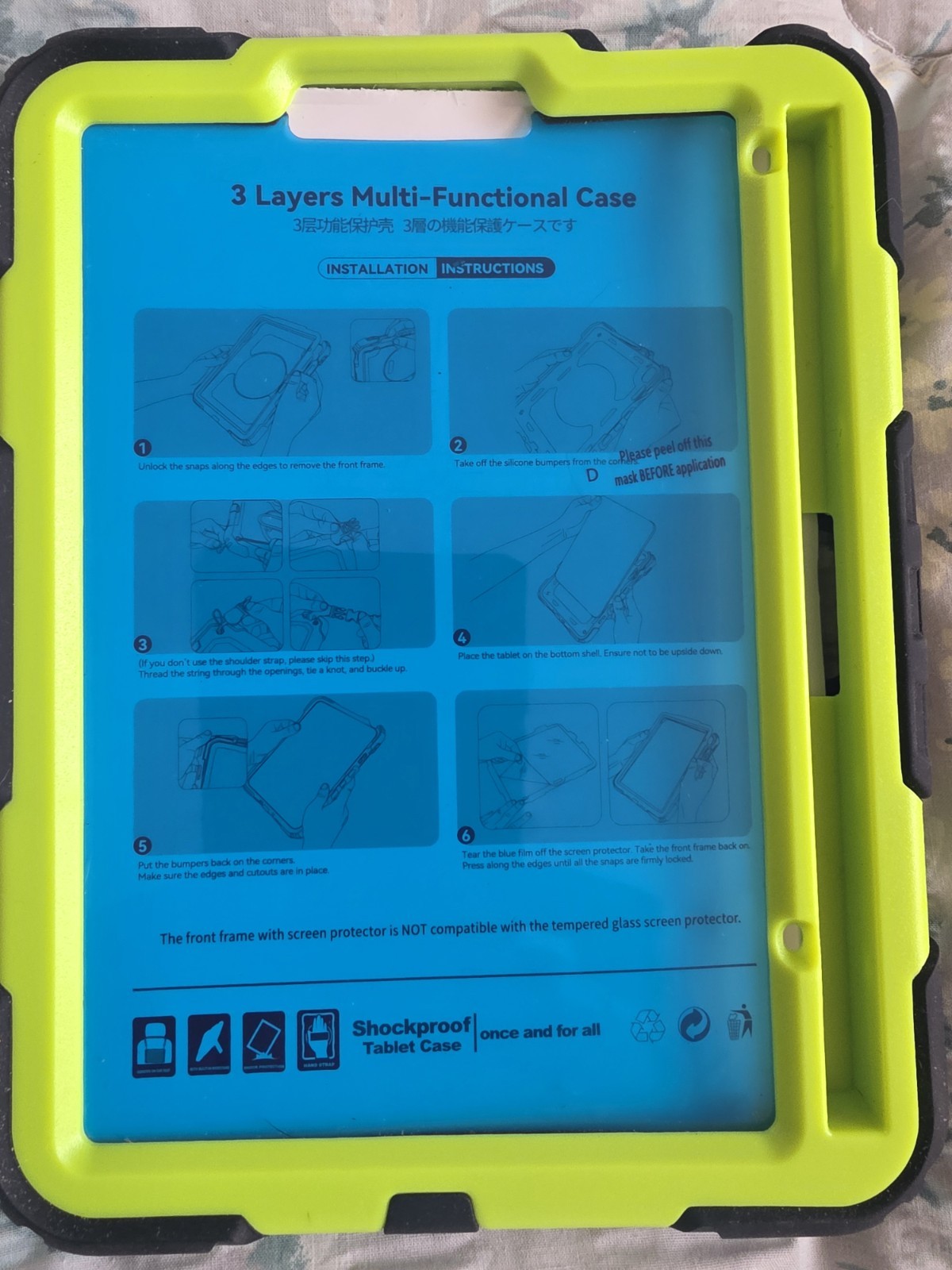 Shockproof 3-Layer Rugged Tablet Case Green Black Rotating Stand