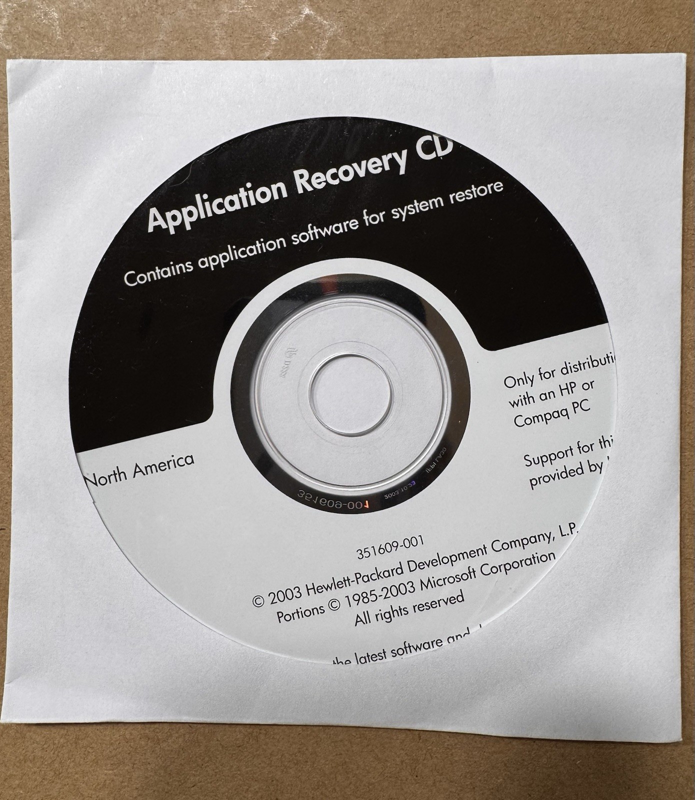 HP Application and Driver Recovery CD 2003 NEW SEALED