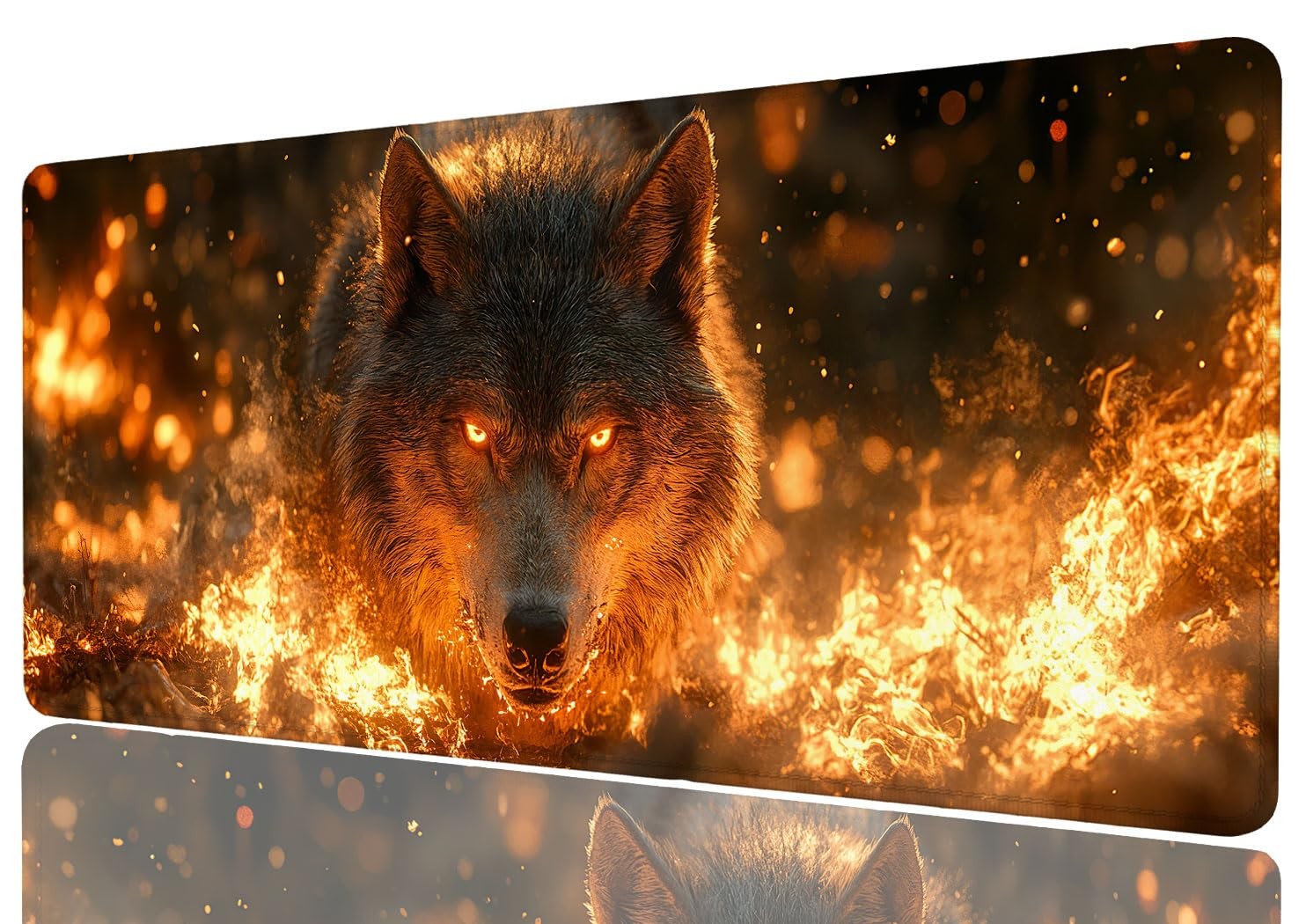 Wolf Gaming Mouse Pad Flame Dark Glowing XL Desk Mat 31.5x11.8 Inch Keyboard