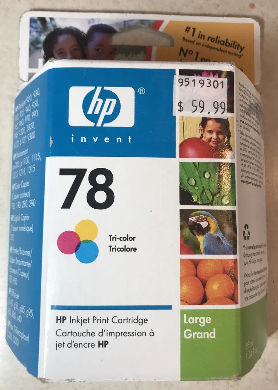 Genuine HP 78 Large Tri-Color Inkjet Ink Cartridge Exp2008 NOS Sealed C6578AN