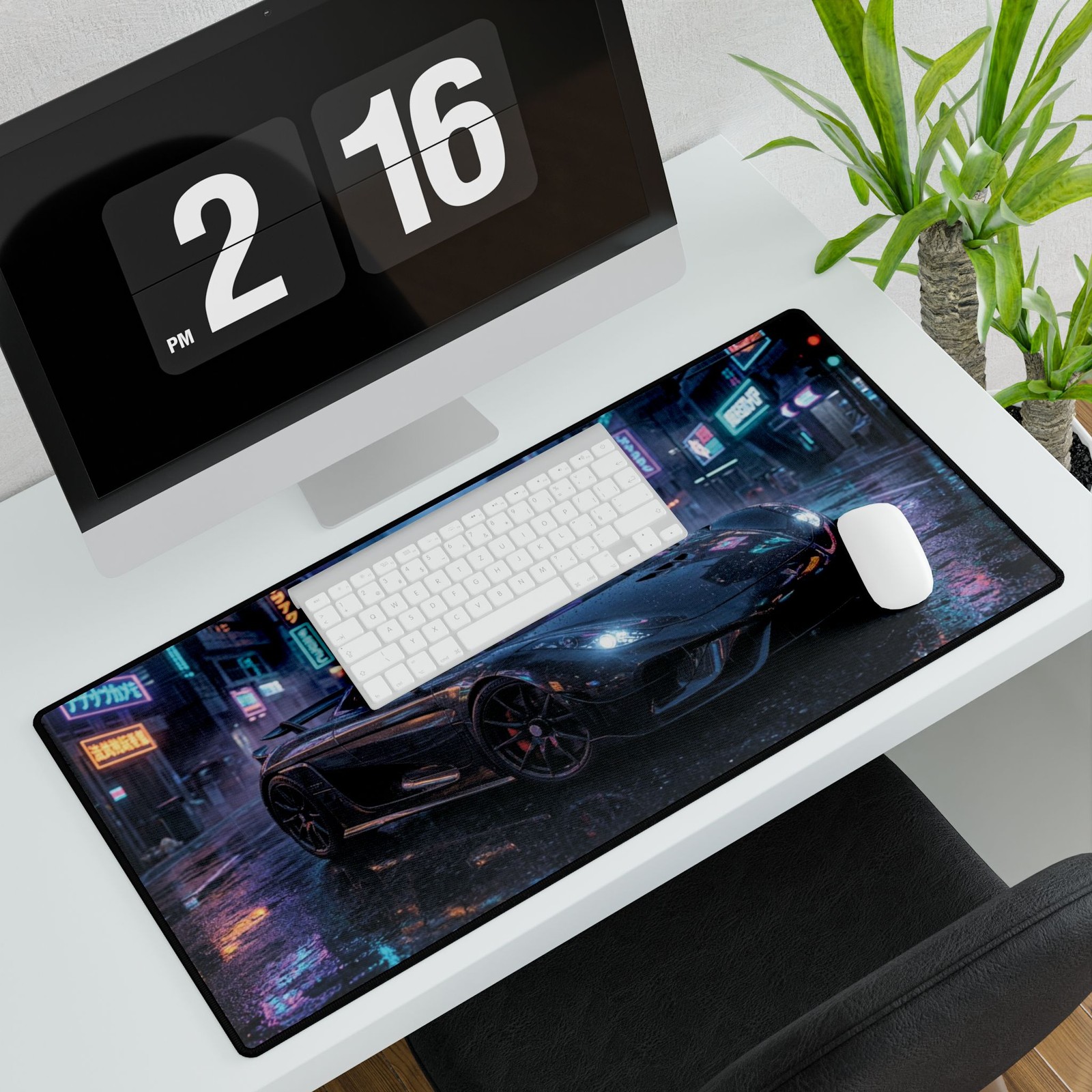 Cyberpunk Sports Car Desk Mat | Neon City Racing Mousepad