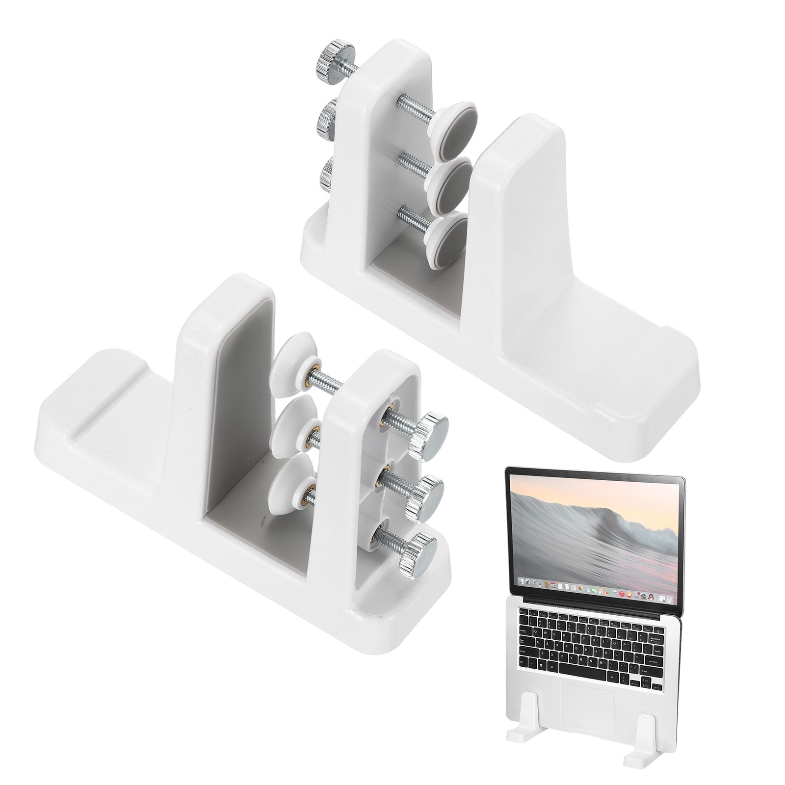 2-in-1 Vertical Laptop Stand, 2 Pcs Adjustable ABS Notebook Holder, White