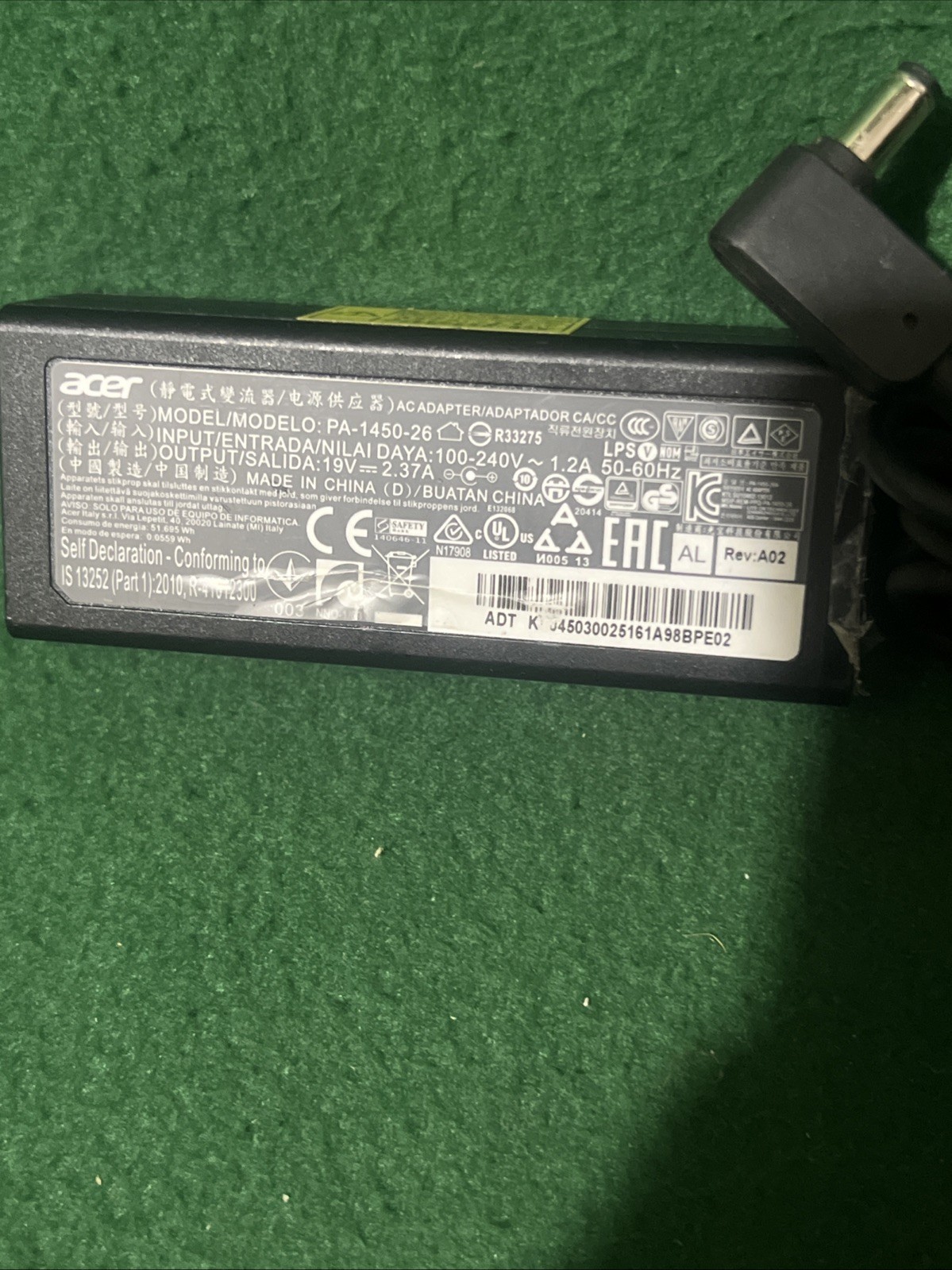Original Acer 45W AC Power Adapter A13-045N2A Laptop Charger 19V 2.37A 3.0mm