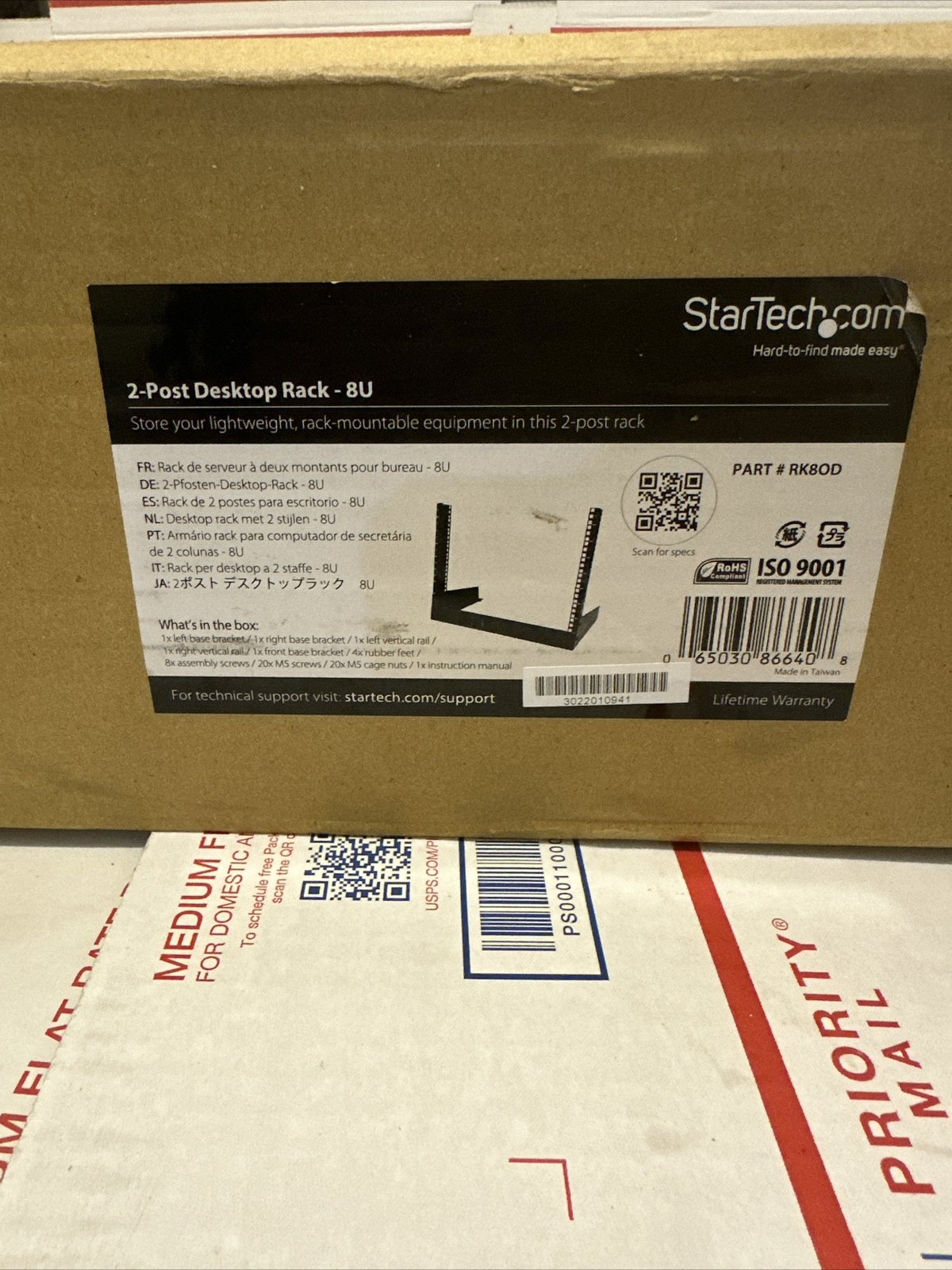 StarTech 8U Desktop Rack, for Rack Mountable Equip. 2-Post Open Frame Rack New