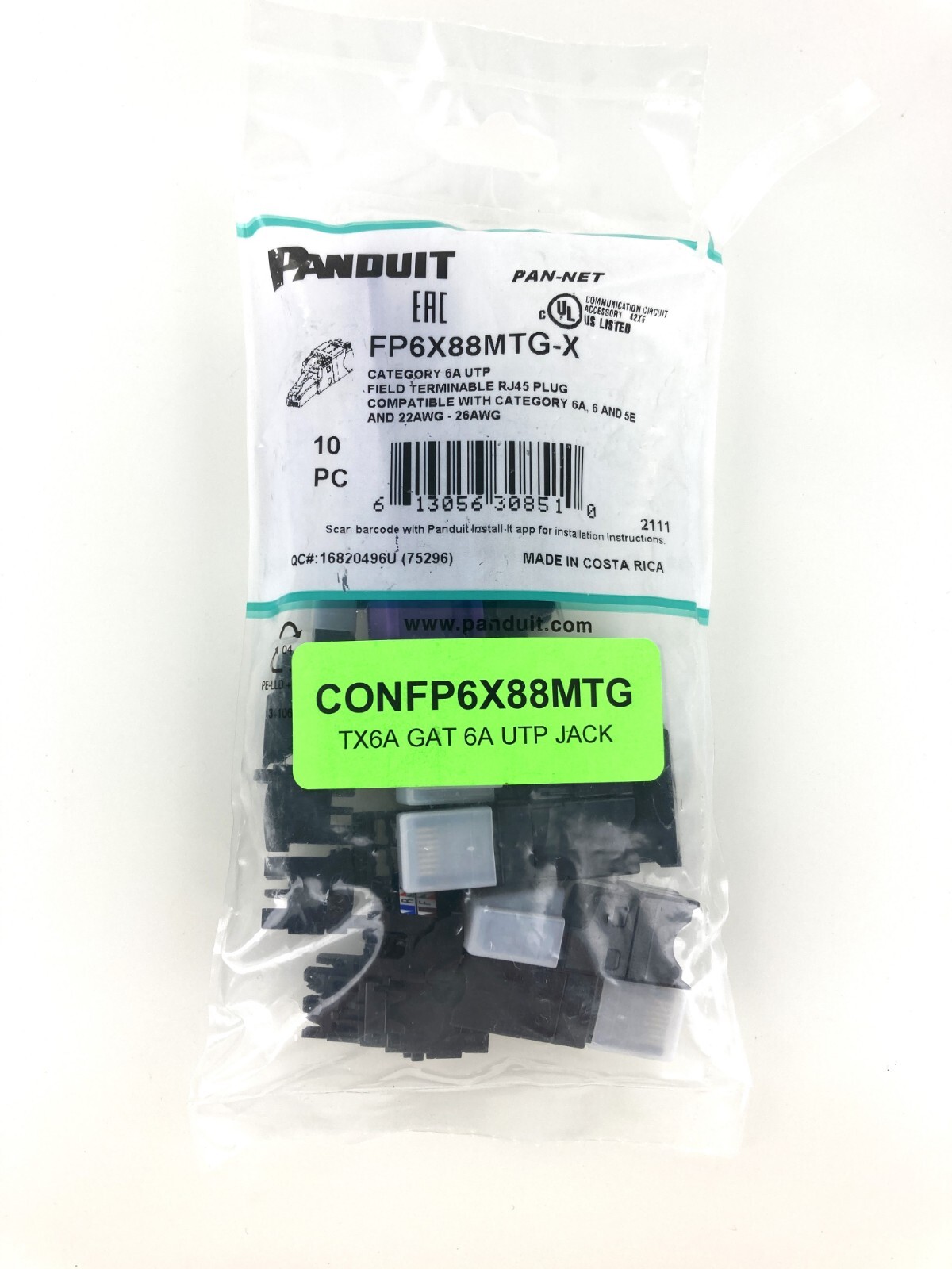 (BAG OF 8) Panduit FP6X88MTG-X CAT 6A UTP RJ45 Field Terminable Plug 22awg-26awg