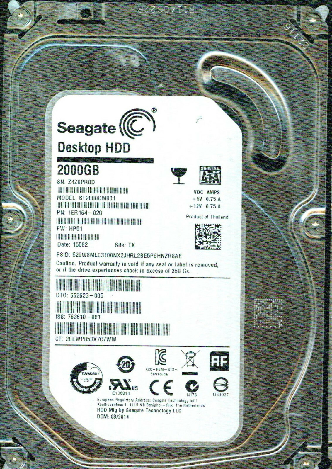 ST2000DM001,  1ER164-020,  HP51, TK,  Z4Z,  SEAGATE SATA 2TB  
