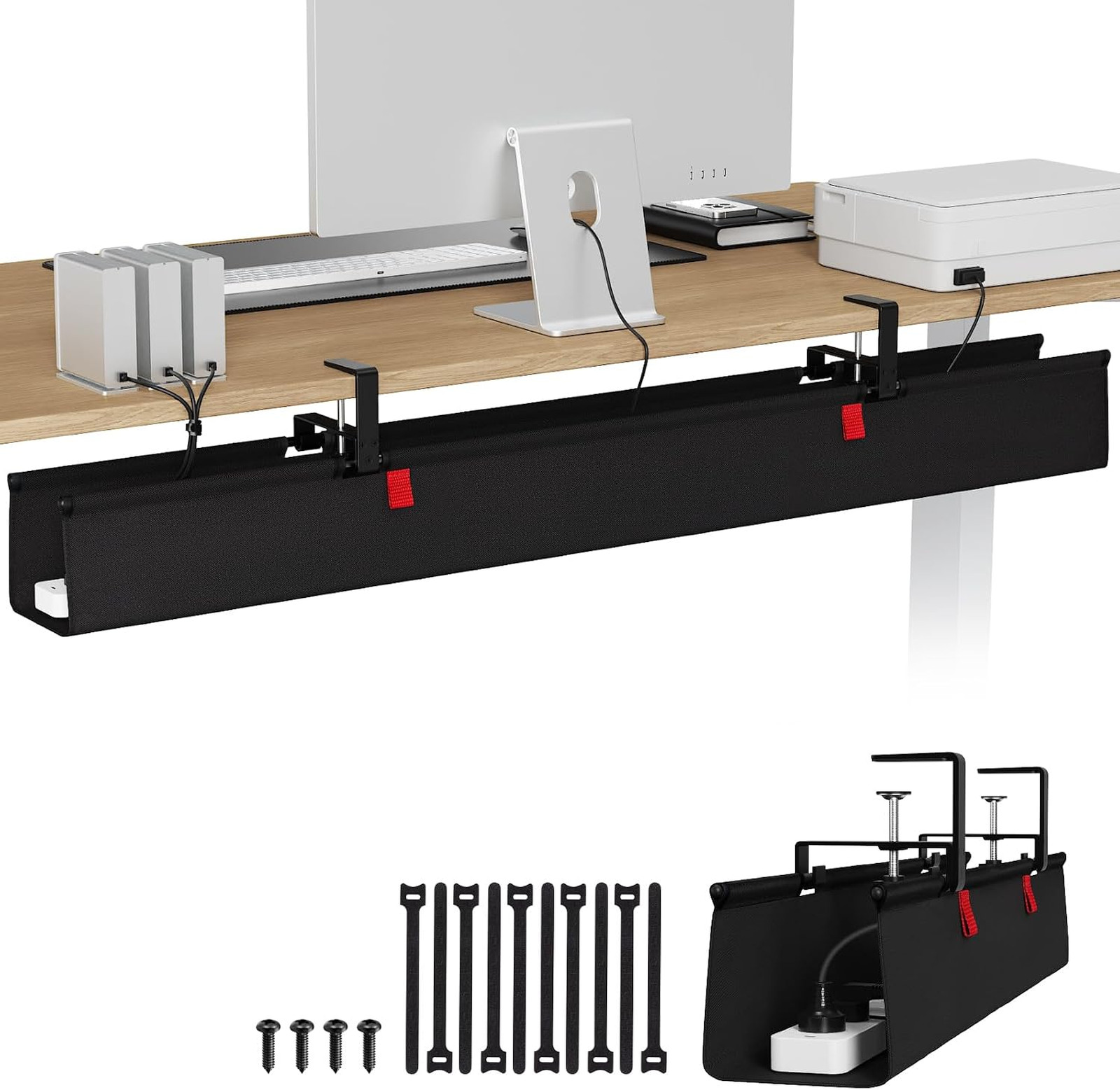 Extra Large No Drill Under Desk Cable Management Tray 48 Inches Black for Office