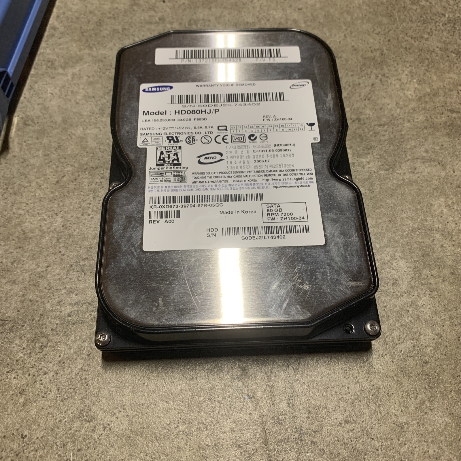 Computer Samsung 3536614FP132040 HD080HJ/P 80GB SATA 7200RPM Hard Disk Drive