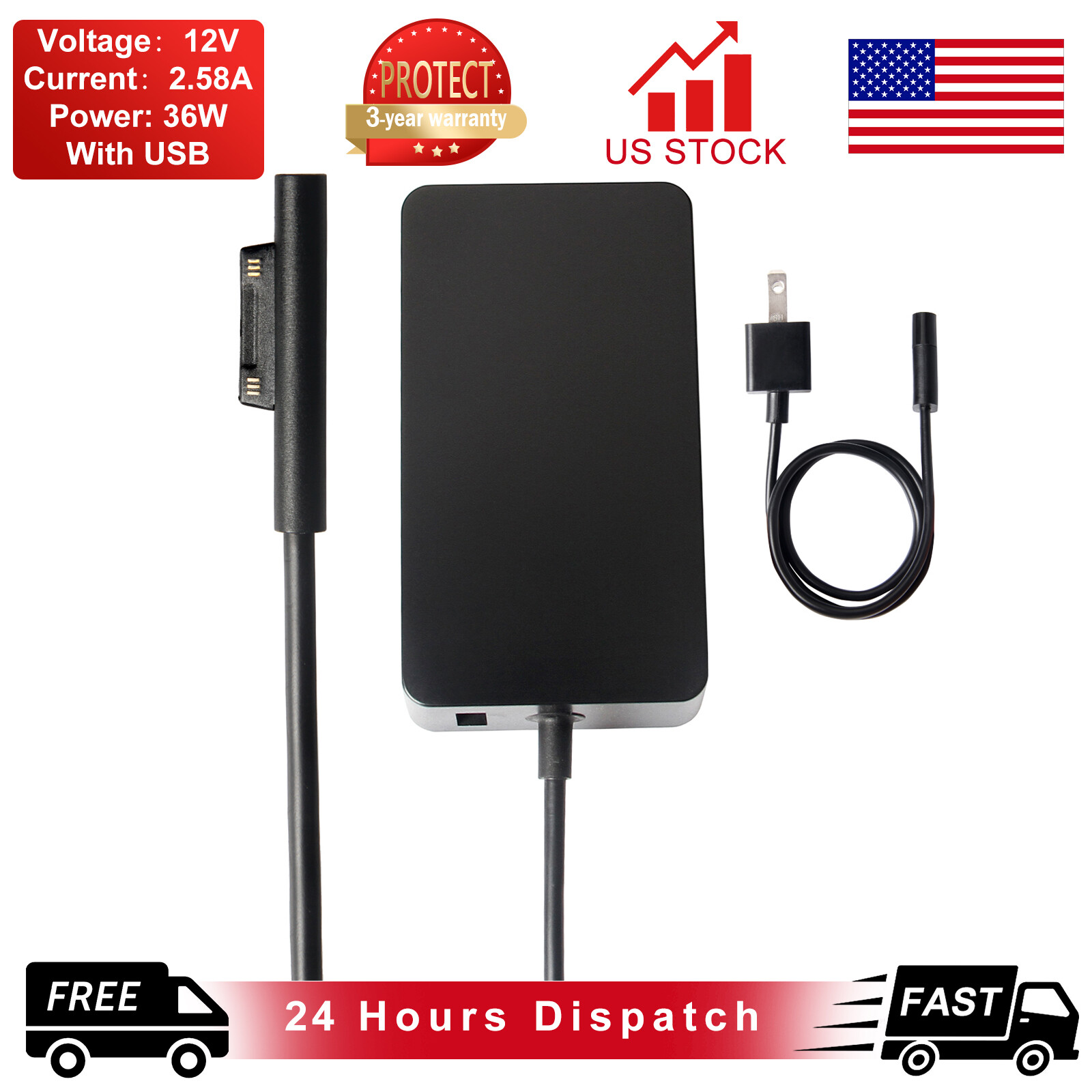 36W AC Adapter Power Charger For Microsoft Surface Pro 3 Pro 4 5 1625 Windows