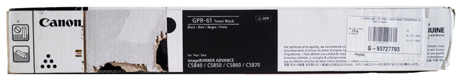 Canon GPR-61 GPR61 Black Toner Cartridge New With Open Box