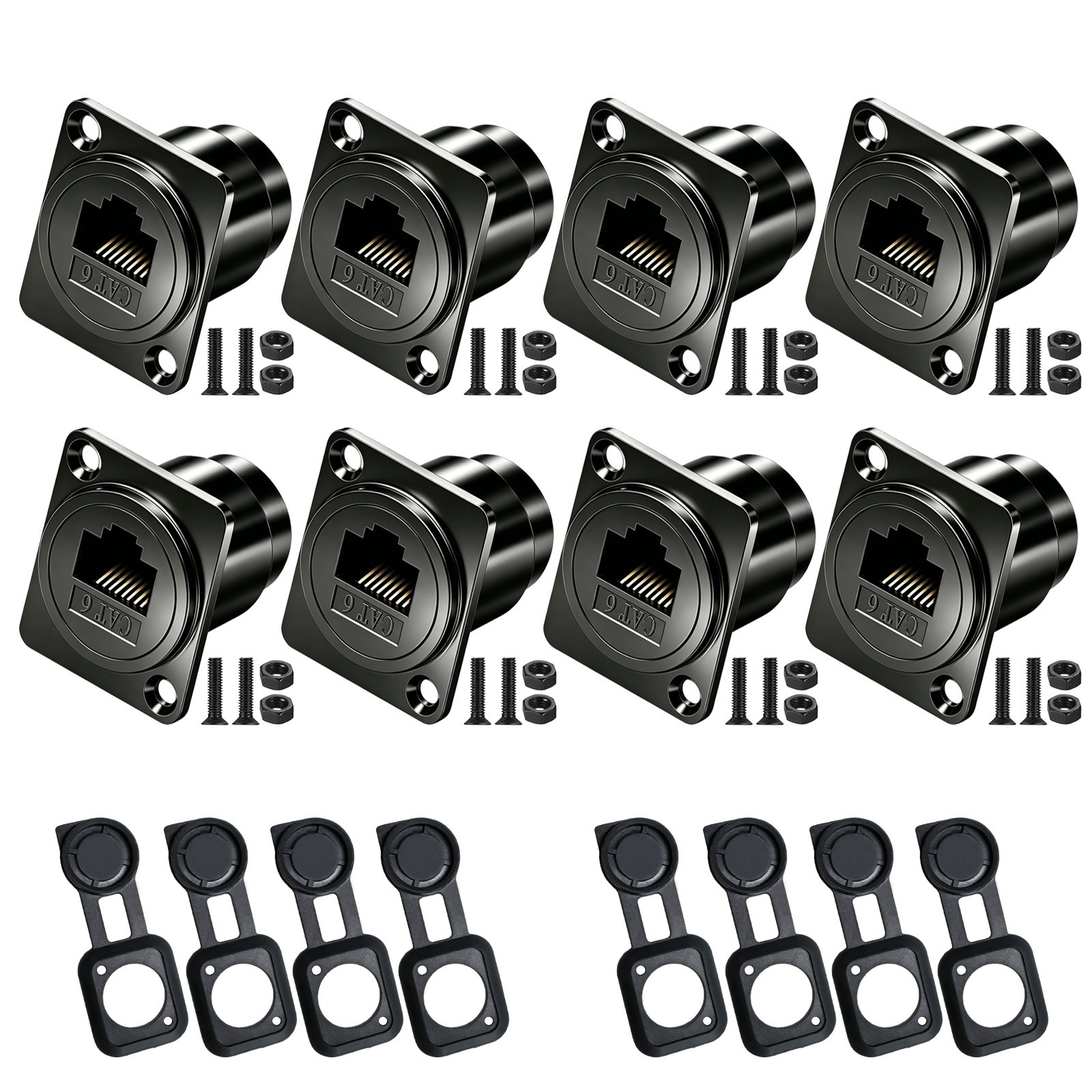 8x CAT6 RJ45 D‑Type Bulkhead Coupler Female to Female Ethernet Panel Mount Adapt