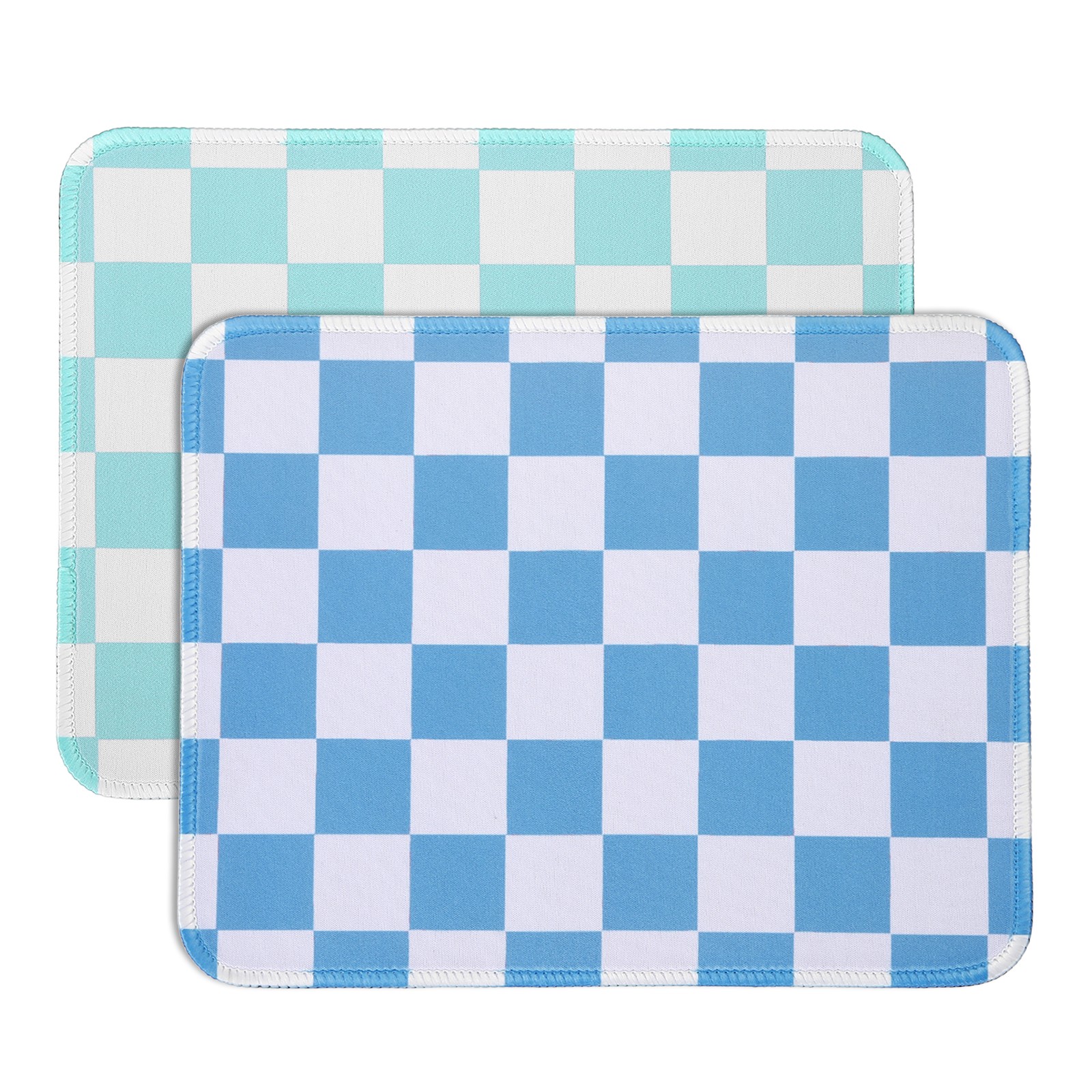 2Pcs Checkered Mouse Pad Plaid Grid 10.2x8.3", Lake Green/White, Blue/White