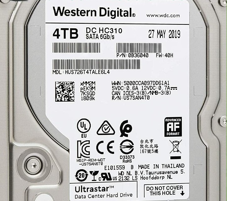 for HUS726T4TALE6L4 WD Ultrastar DC HC310 4TB HDD 3.5" 7200RPM SATA 256MB Cache