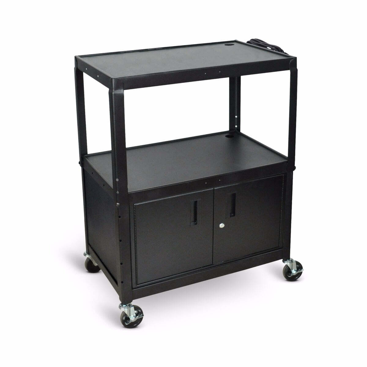 Luxor AVJ42XLC Extra Large Adjustable Height Steel AV Cart Three Shelves Black