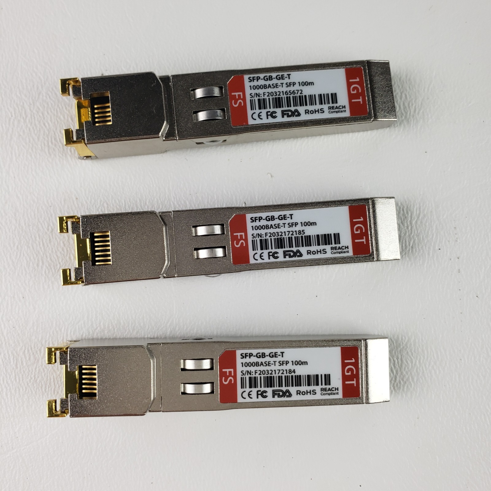 FS SFP-GB-GE-T 1000BASE-T SFP 100m Transceiver Module Cisco Compatible Lot of 3
