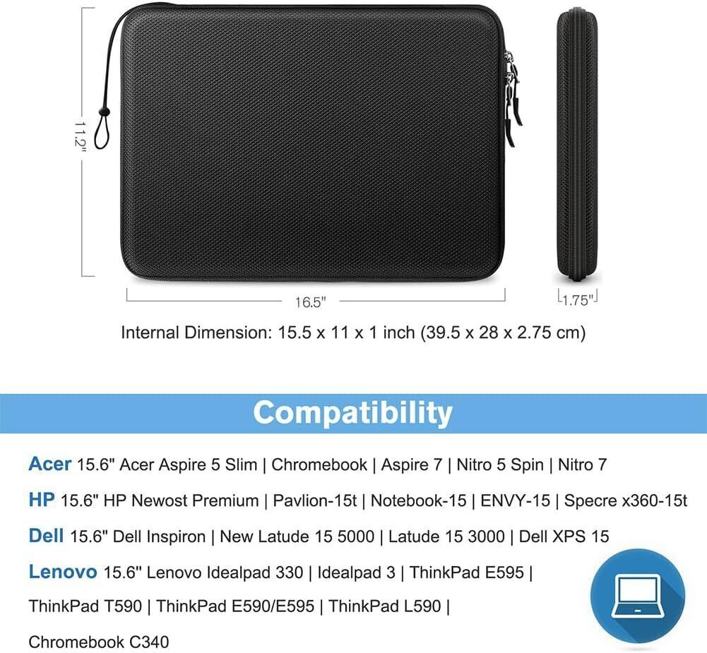 15.6 Inch Hard Laptop Sleeve Case Shockproof Carrying Case for HP Dell Samsung