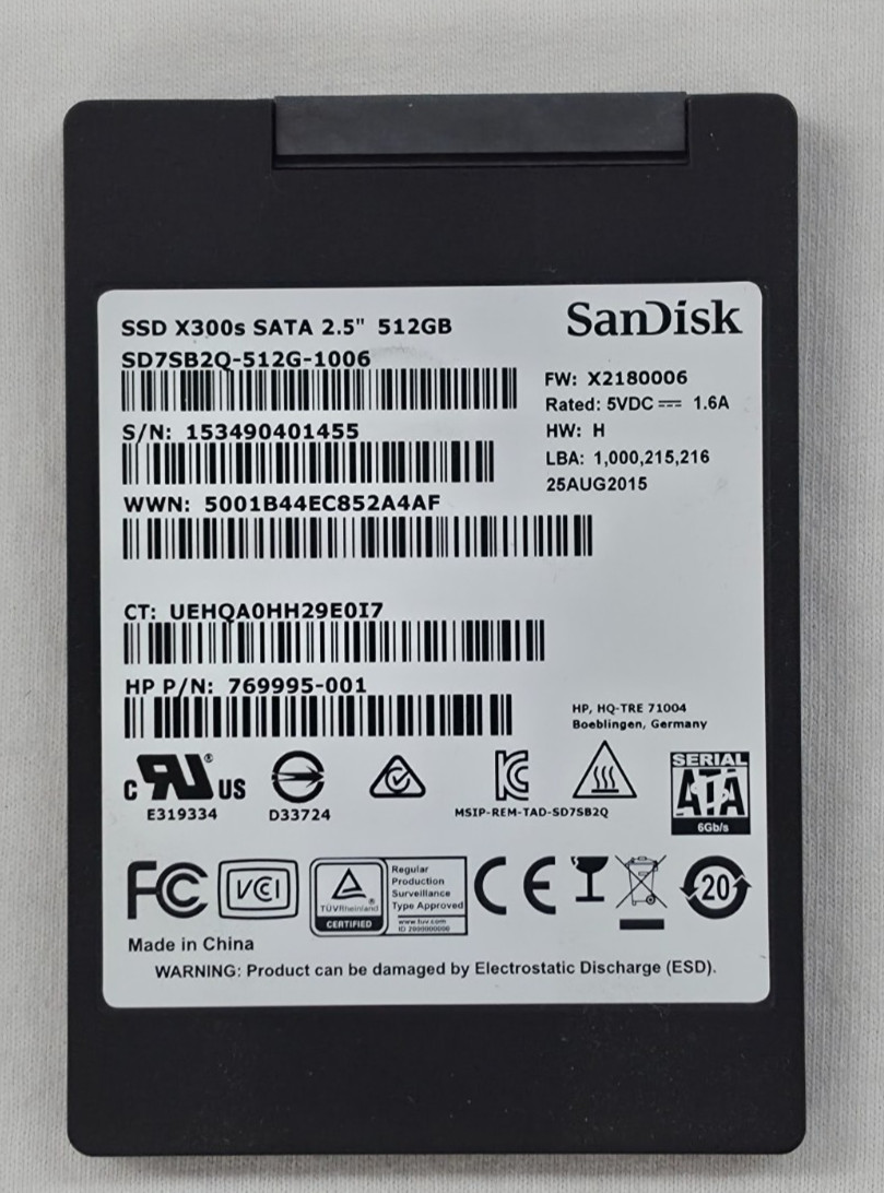 HP 769995-001 512GB 6Gbps 2.5'' SATA TLC Solid State Drive SSD | No Tray