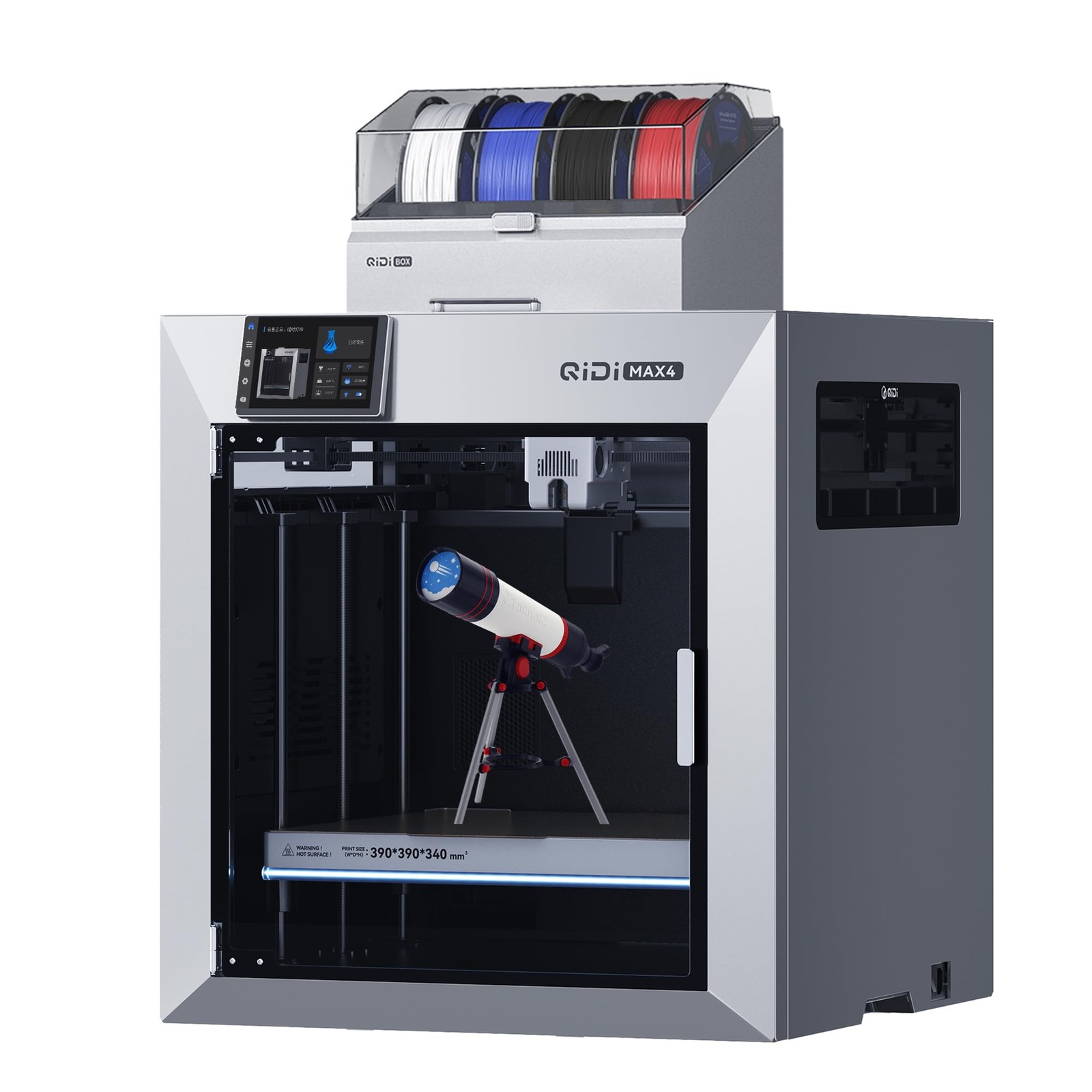 QIDI Max4 Combo 3D Printer, 390×390×340mm Large Build Volume, 65℃ Heated Chamber
