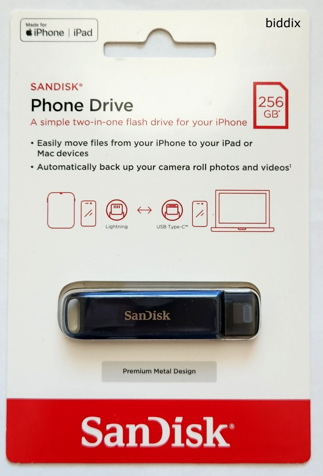 SanDisk Phone Drive 256GB USB Flash Drive for iPhone, Lightning and USB Type-C