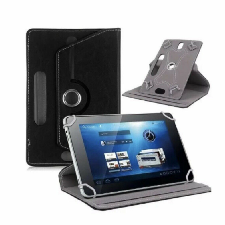 Black 360 Folio Leather Case Cover For Universal Android Tablet PC 7" 8" 9" 10"