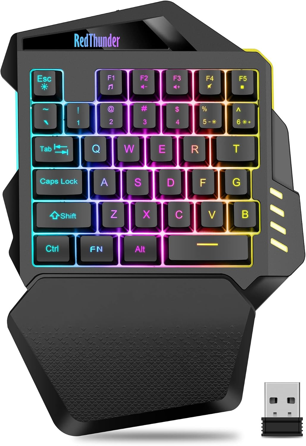 Wireless One-Handed Gaming Keyboard, 2.4Ghz RGB Backlit Mini Gaming Keypad, Rech