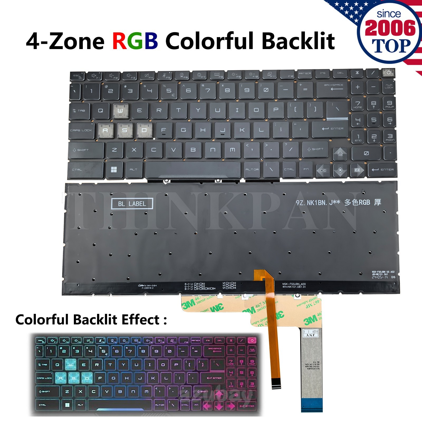 New US RGB Backlit Keyboard for MSI Katana 15 B12UDXK B12VEK/A15 AI B8VE/MS-1585