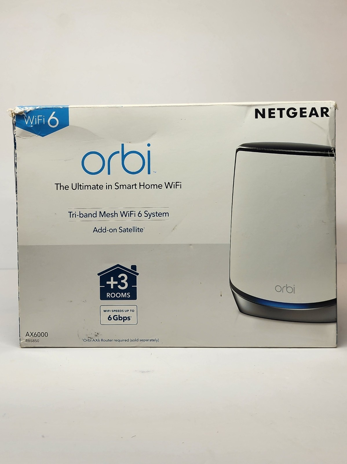 NETGEAR Orbi RBS850 Add-on Satellite AX6000 WiFi 6 Tri-Band Mesh (White)